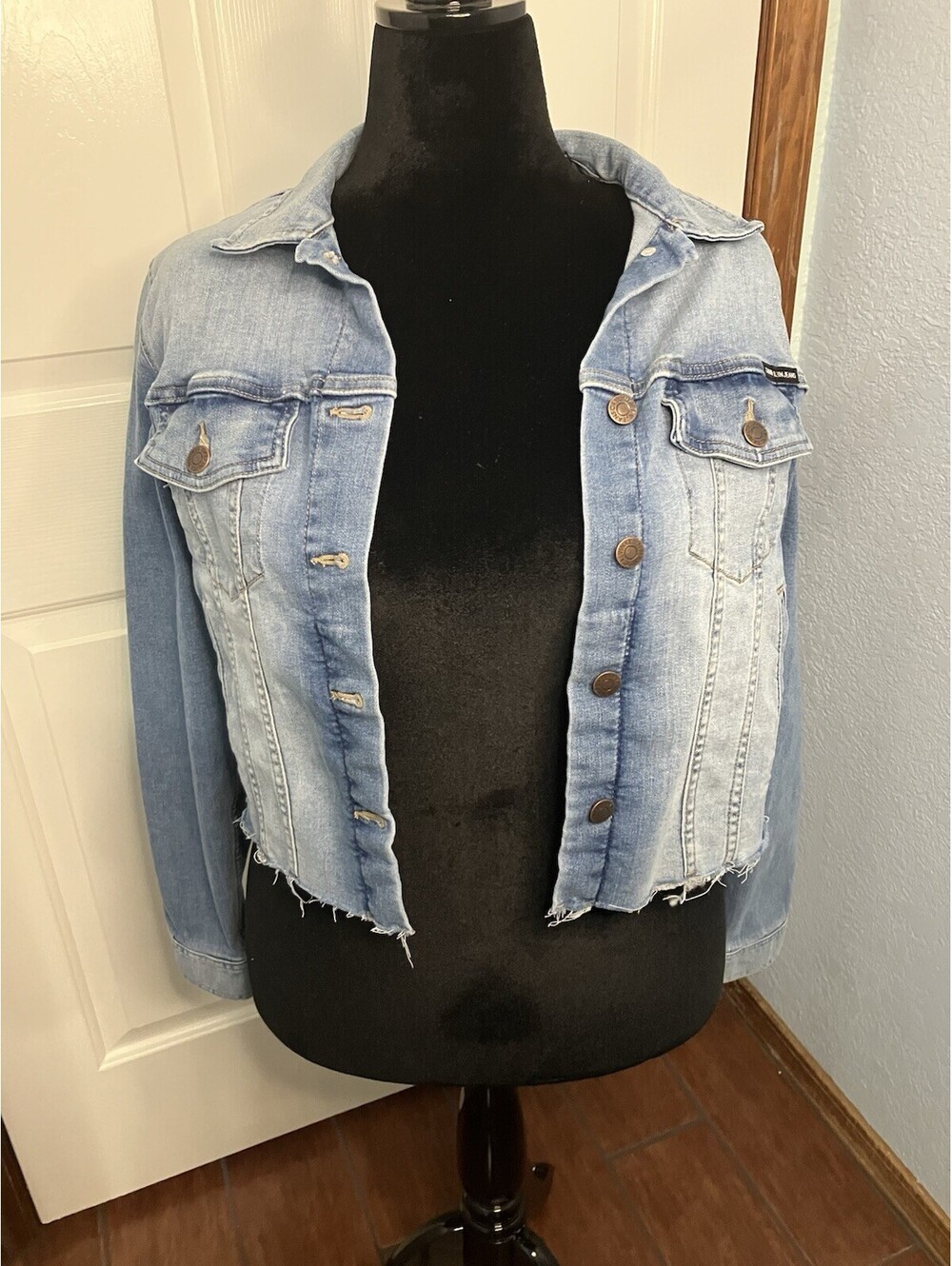 Calvin Klein Womens Jacket Medium Denim Vtg Y2K Trucker Stretch Casual Sz L
